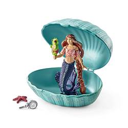 Фигурка Русалки с малышом морского конька в ракушке (Schleich, 70563) - миниатюра